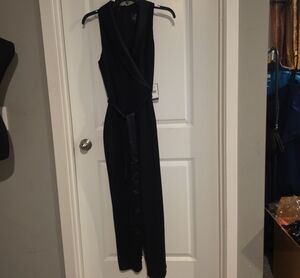 Adrianna Papell Black Sleeveless Faux-Wrap Jumpsuit